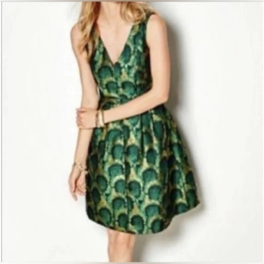 NWT J. Crew NWT Green and Gold Patterned Midi Dress